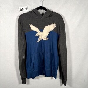 American Eagle Outfitters Hoodie Mens S Blue Gray Graphic Pullover Lightweight